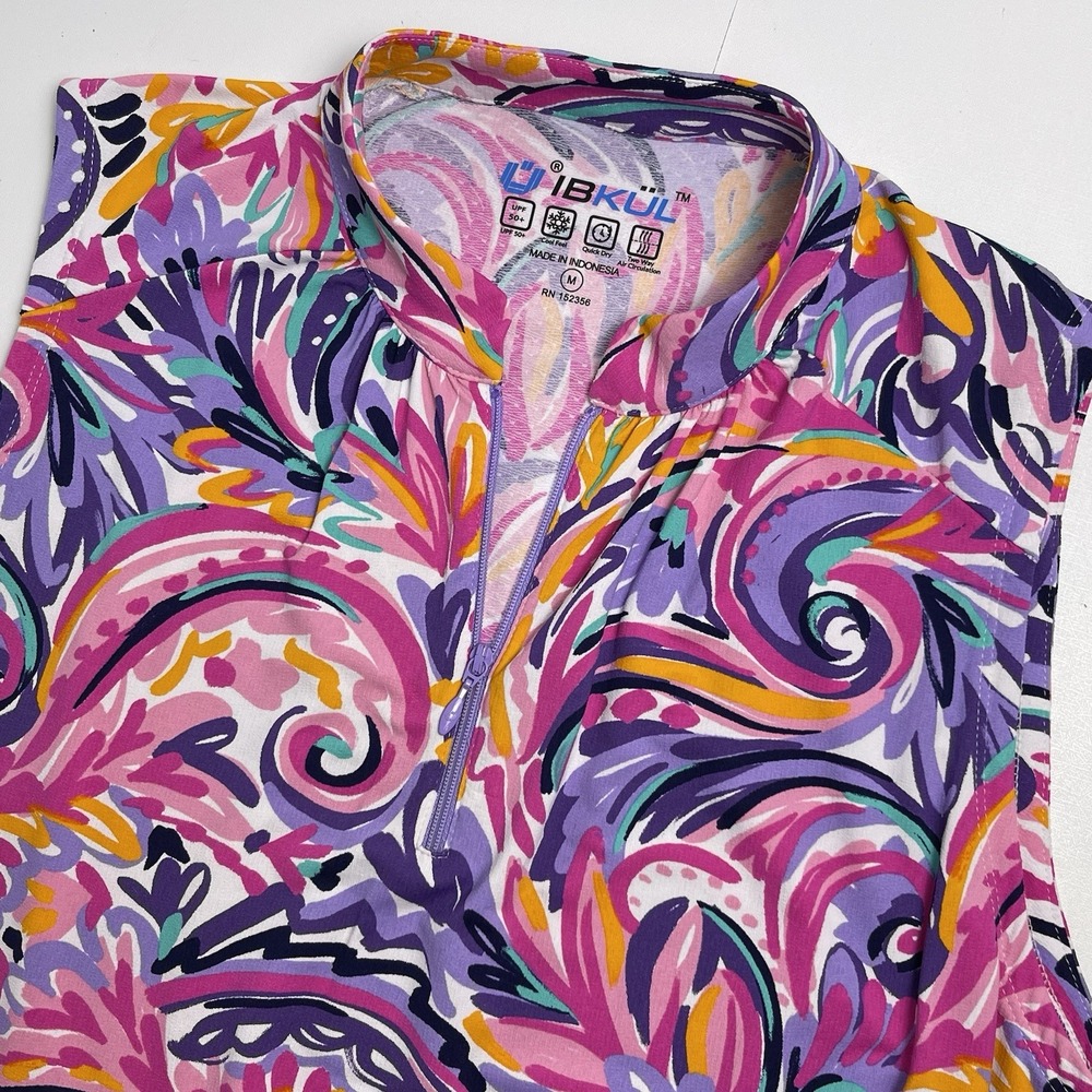 IBKUL Medium Aubrey Sleeveless Drawstring Golf Dress Pink Purple Teal 1/4 Zip
